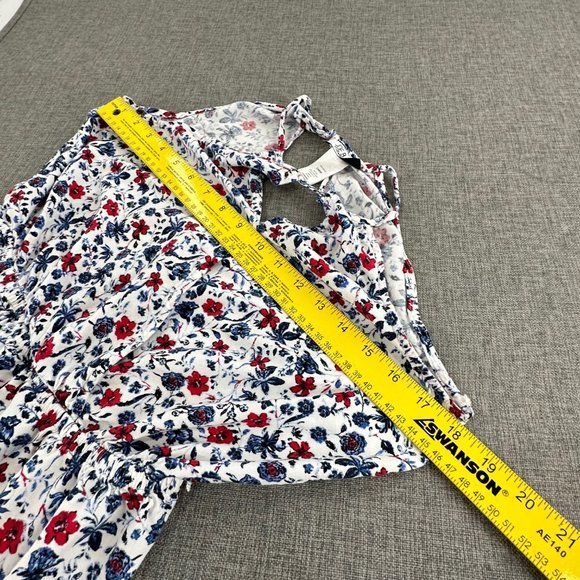 Joe B Floral Romper Sleeveless Cinched Waist Keyhole Neckline Large White Red Bl - Picture 9 of 14